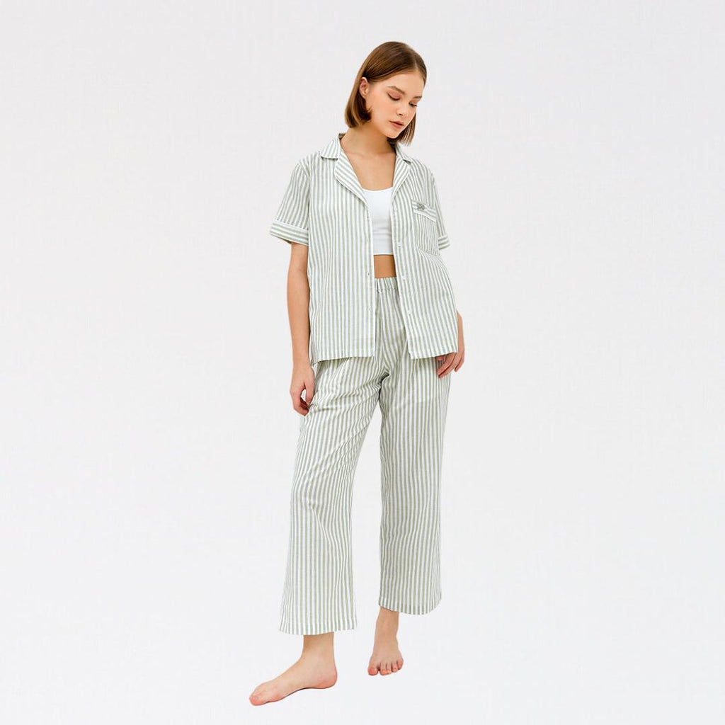 LAZY Morgen Pajamas Set - Sage Stripes | Piyama | Baju Tidur
