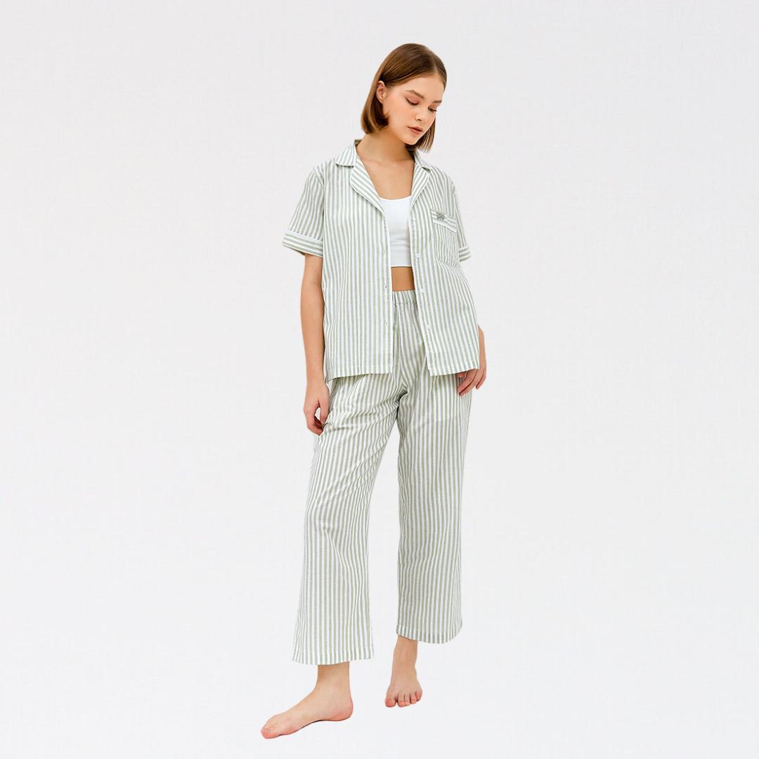 LAZY Morgen Pajamas Set - Sage Stripes | Piyama | Baju Tidur