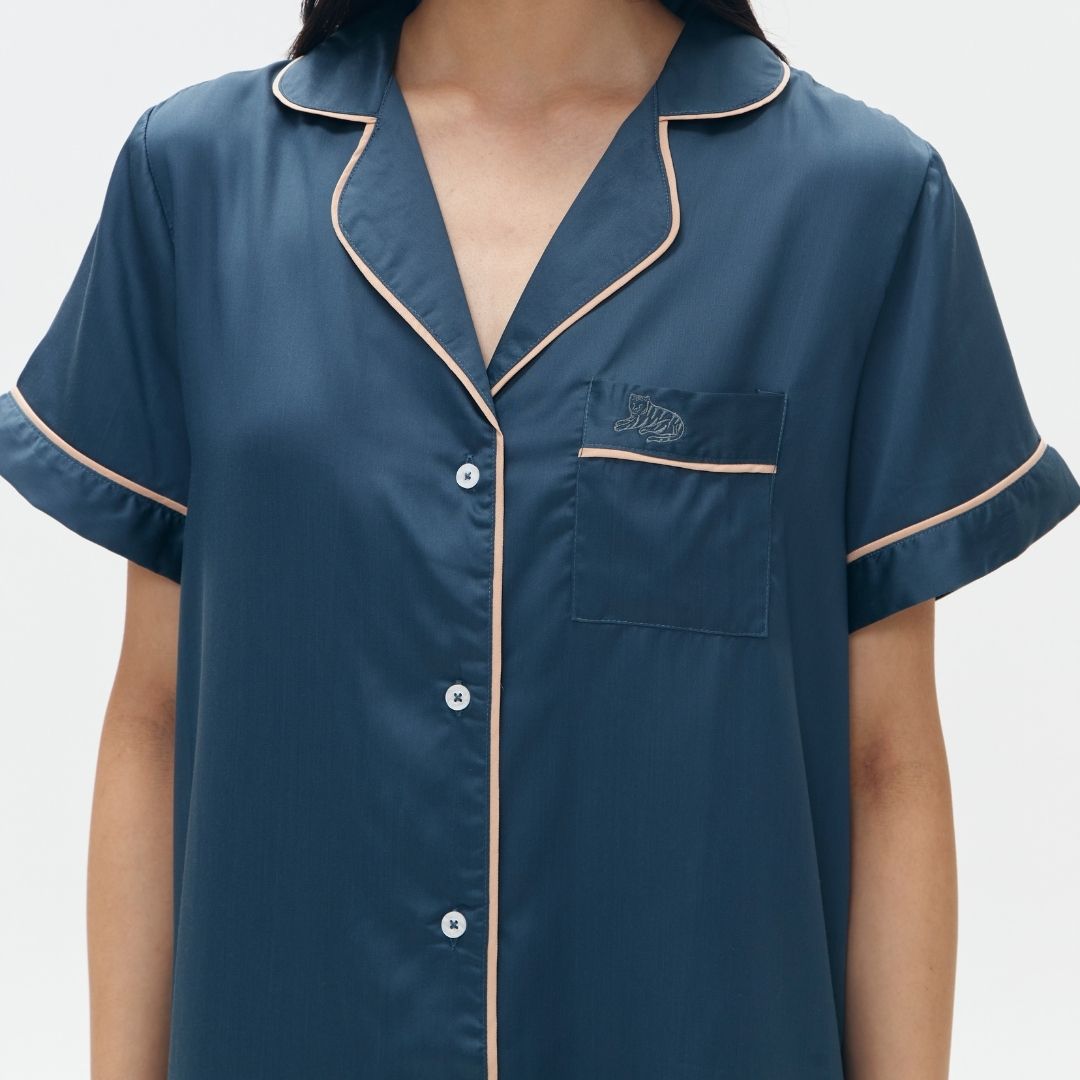 LAZY Pajamas Tencel Silk Däster Prusse Blue | Piyama Daster