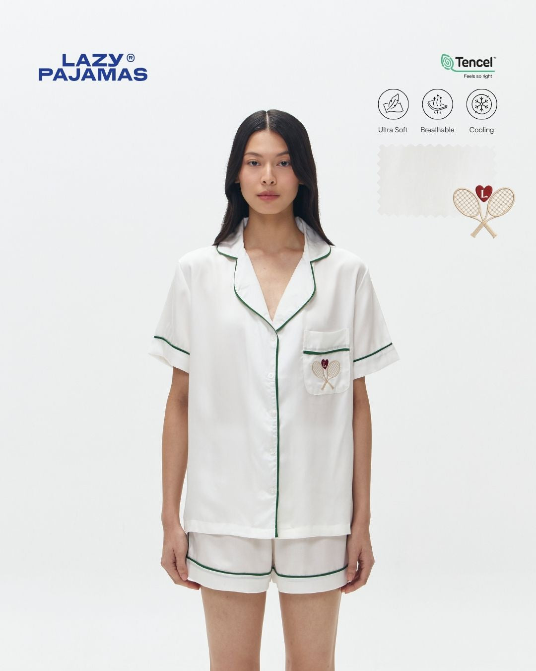 Lazy Pajamas® Tencel™ Silk Sports Series Pajamas - Reversed Tennis Court | Piyama | Baju Tidur