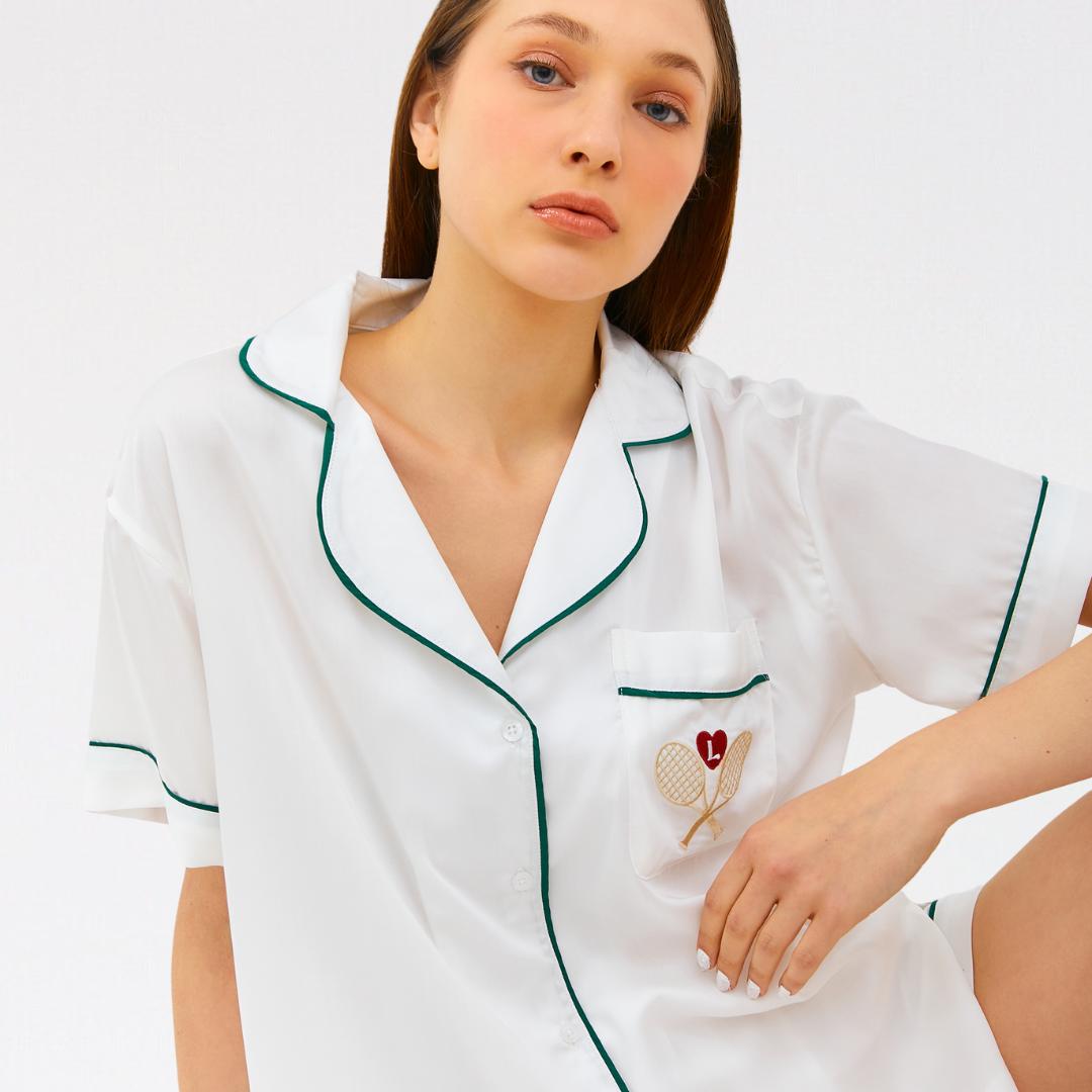 Lazy Pajamas® Tencel™ Silk Sports Series Pajamas - Reversed Tennis Court | Piyama | Baju Tidur