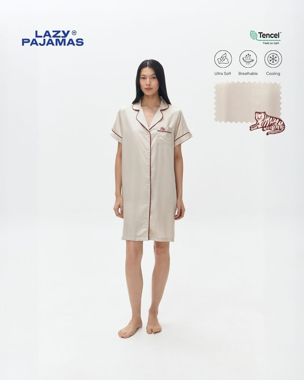 LAZY Pajamas Tencel Silk Däster Light Almond | Piyama Daster