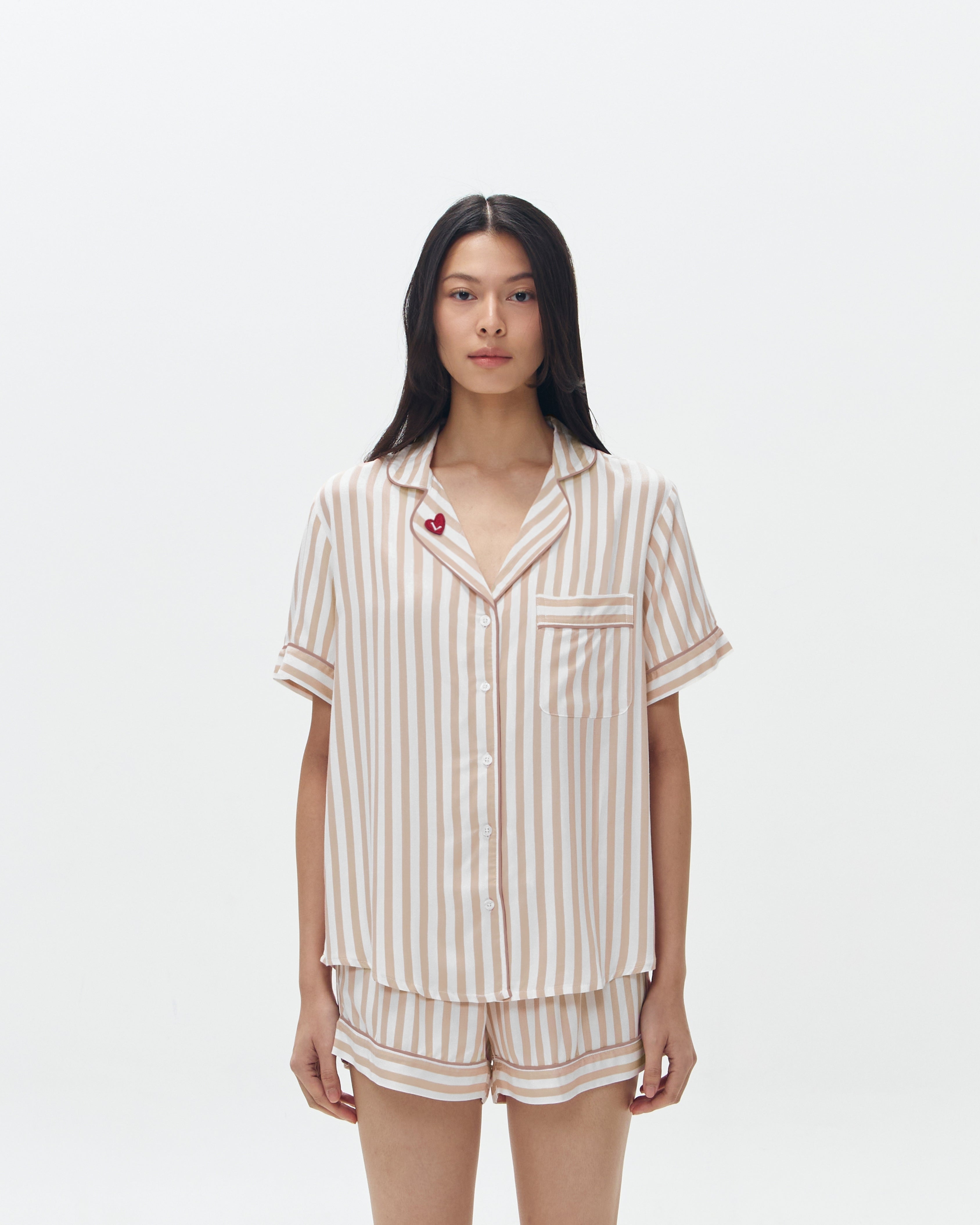 Woman Pajamas Short/Short - Latte Stripes