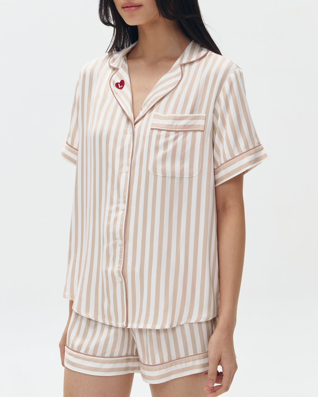 Woman Pajamas Short/Short - Latte Stripes