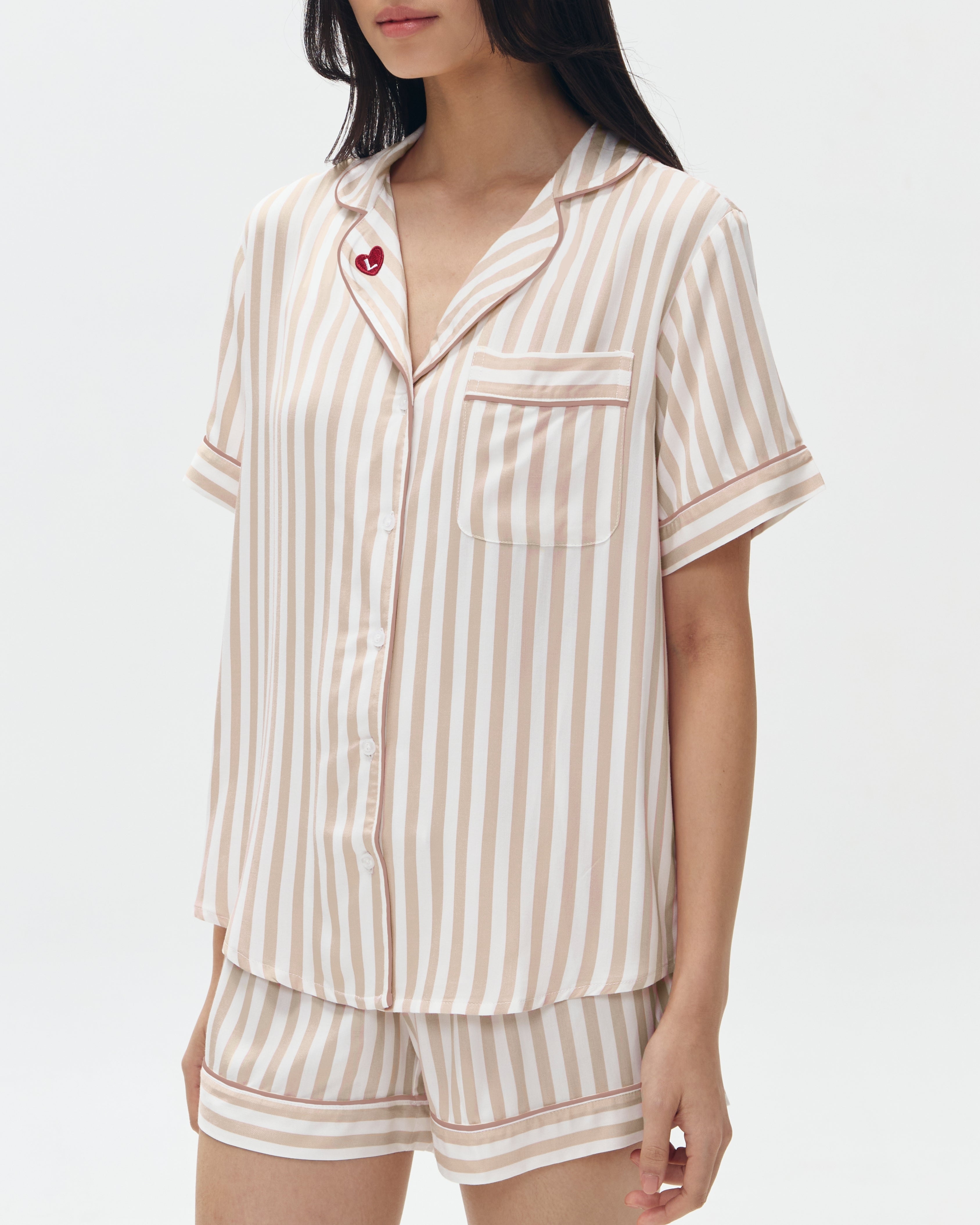 Woman Pajamas Short/Short - Latte Stripes