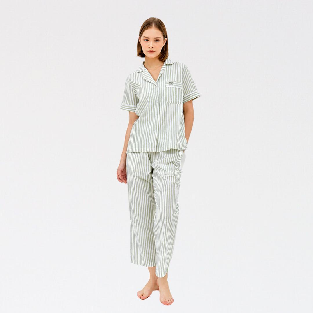LAZY Morgen Pajamas Set - Sage Stripes | Piyama | Baju Tidur