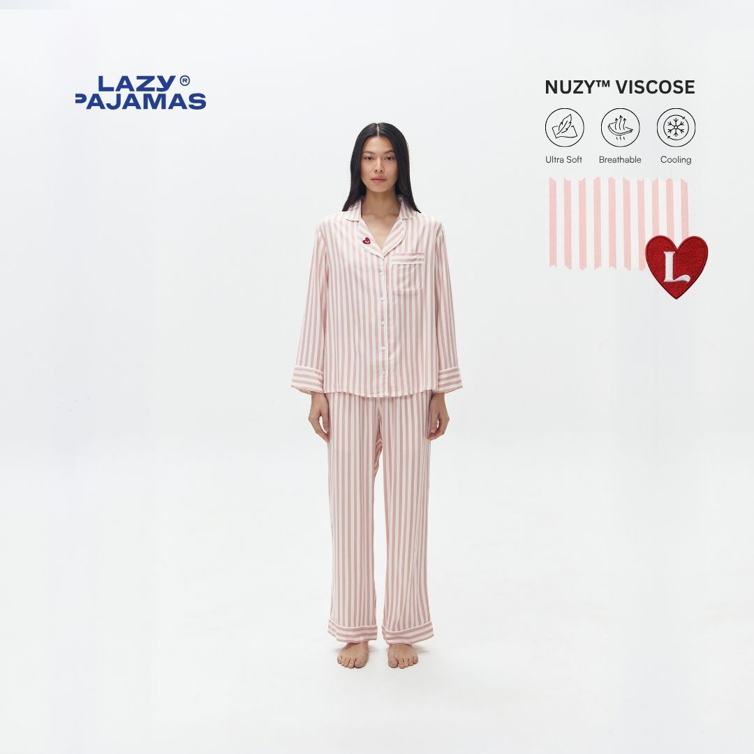 Lazy Pajamas® PLAY Pajamas Long Set - Pink Stripes | Piyama | Baju Tidur