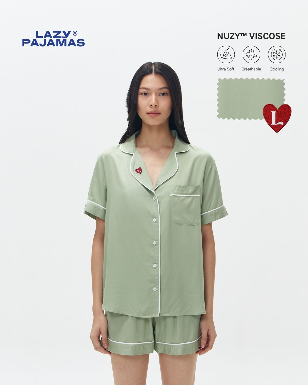 Lazy Pajamas® Classic PLAY Pajamas Set - Sage Green | Piyama | Baju Tidur