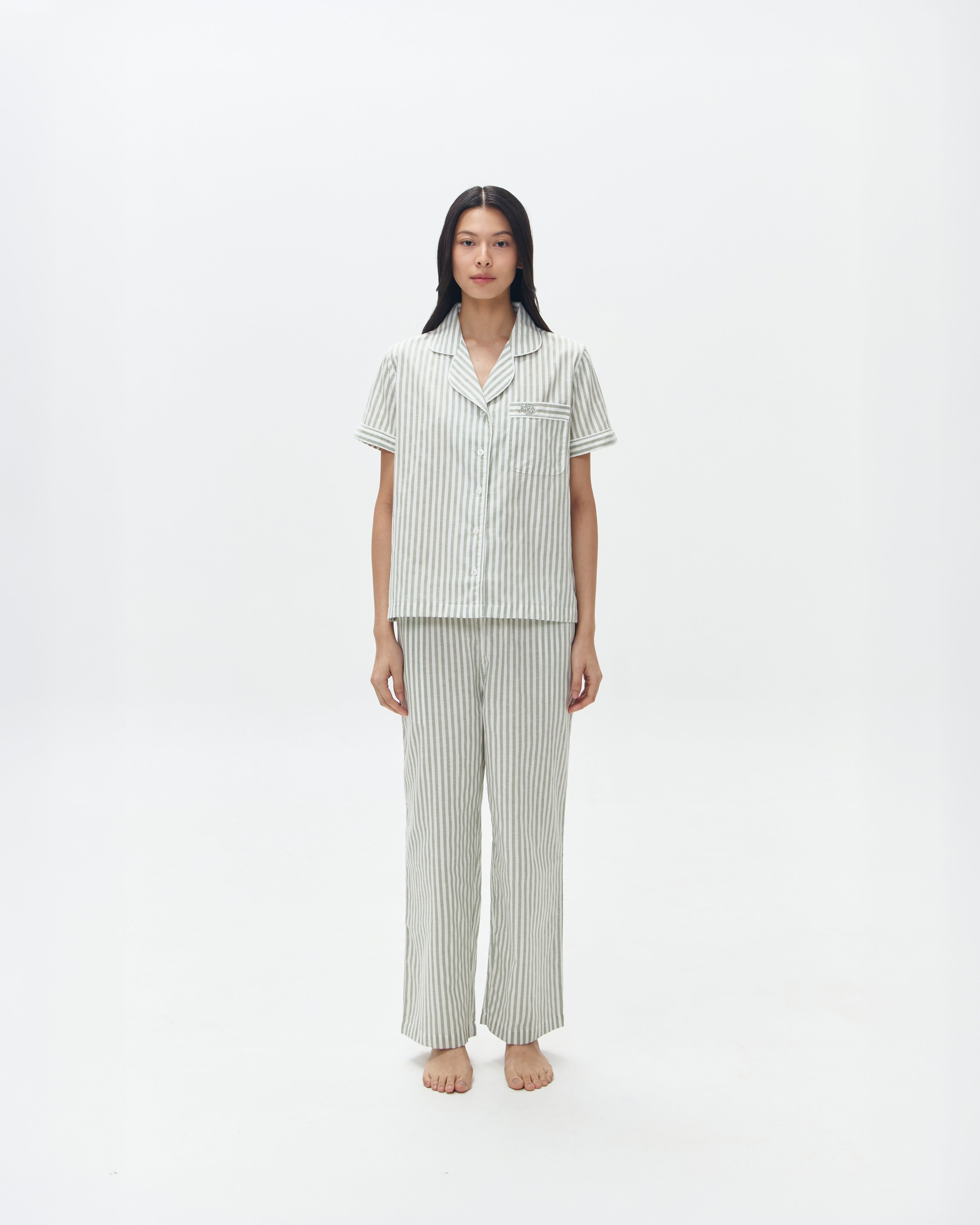 Woman Pajamas Short/Long - Sage Stripes
