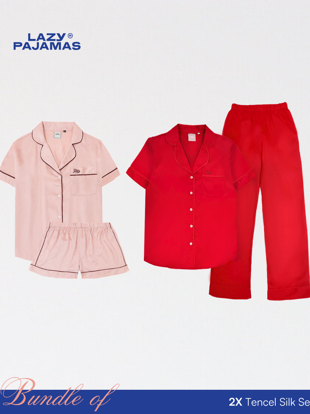Bundle of 2 Tencel Silk Pajamas Set