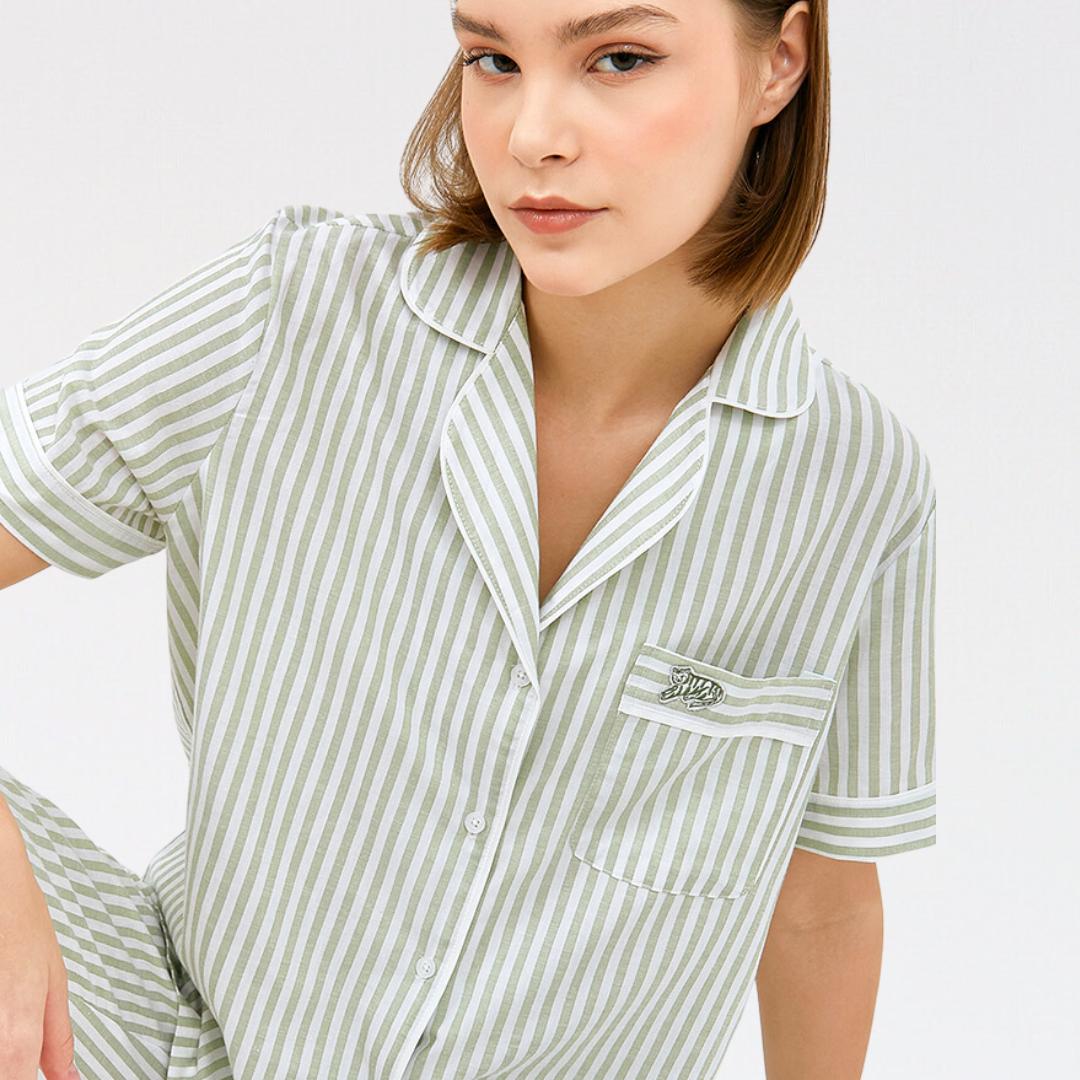 LAZY Morgen Pajamas Set - Sage Stripes | Piyama | Baju Tidur