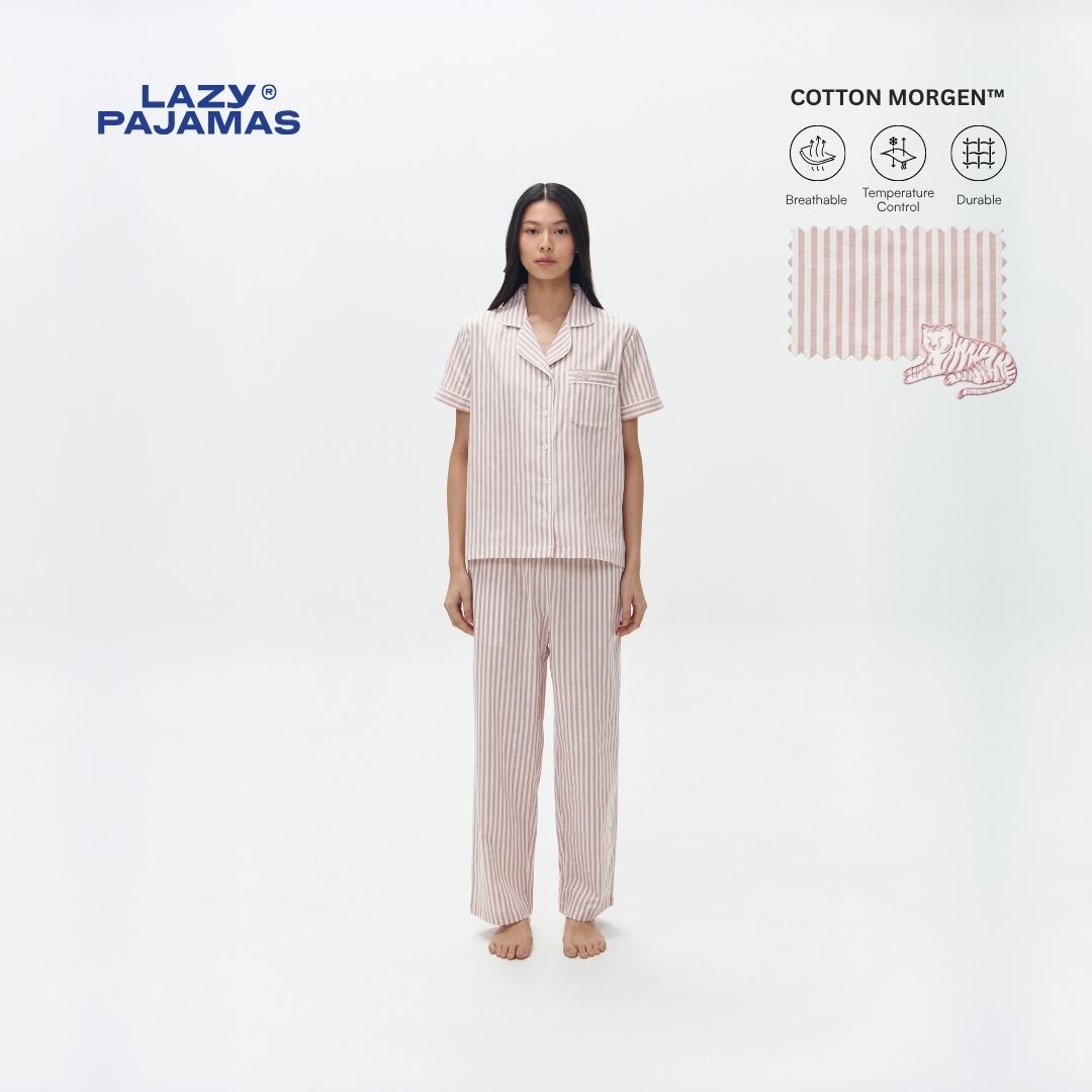 LAZY Morgen Pajamas Set - Pink Stripes | Piyama | Baju Tidur