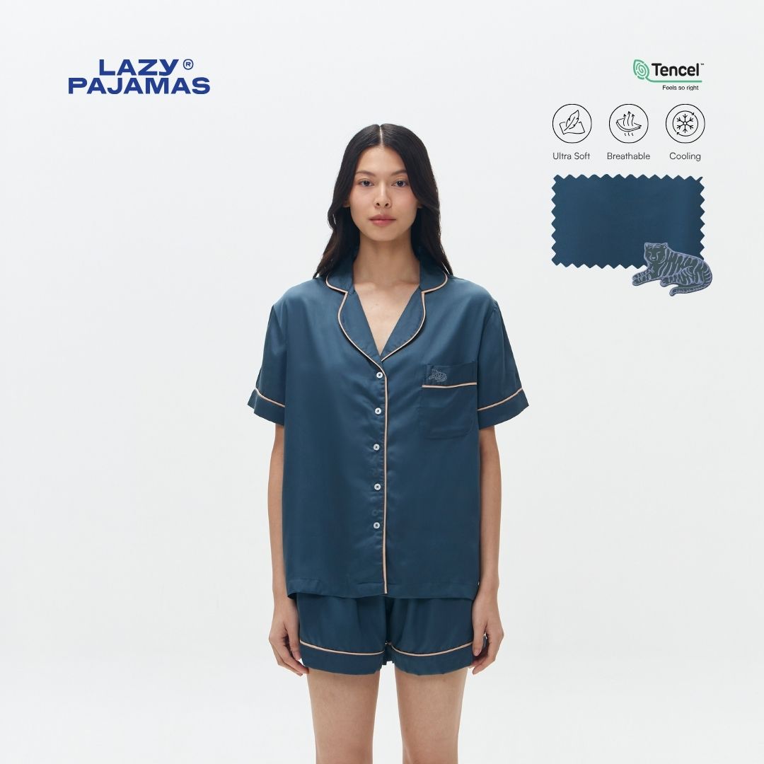 Lazy Pajamas® Tencel™ Silk Pajamas - Prusse Blue | Piyama | Baju Tidur