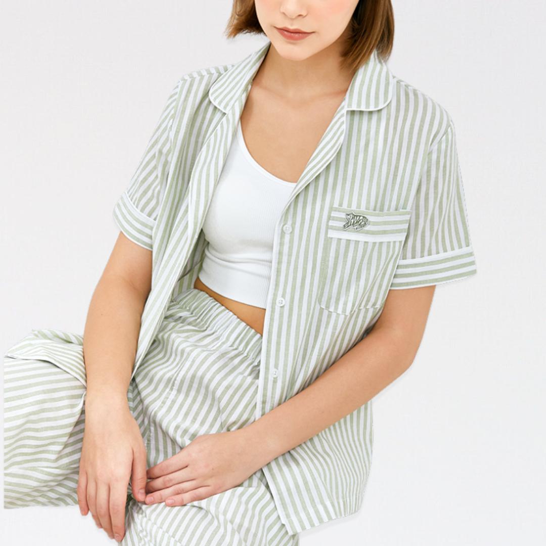 LAZY Morgen Pajamas Set - Sage Stripes | Piyama | Baju Tidur