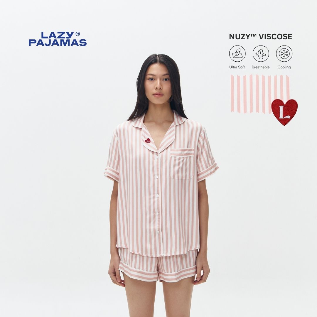 Lazy Pajamas® Classic PLAY Pajamas Set - Pink Stripes | Piyama | Baju Tidur